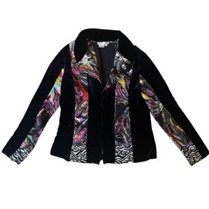 Alberto Makali Top S Long Sleeve Collared Velvet Mixed Media Clasp Shirt Crinkle